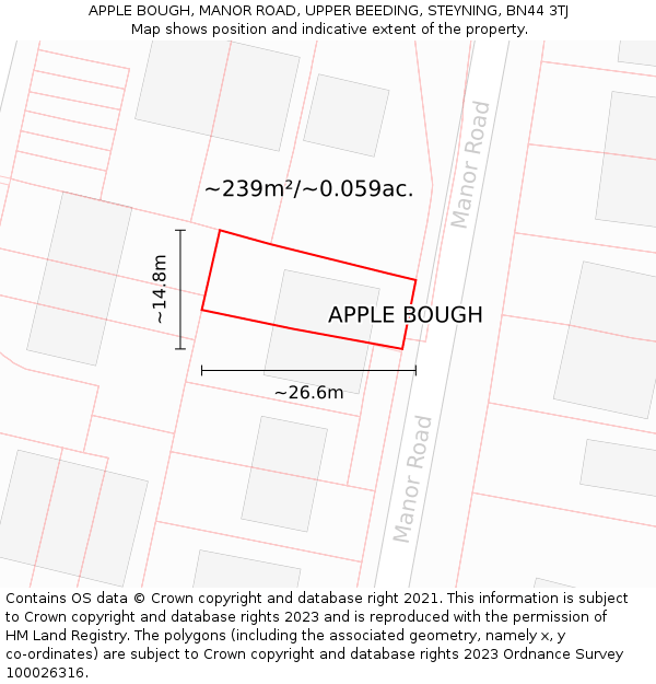 APPLE BOUGH, MANOR ROAD, UPPER BEEDING, STEYNING, BN44 3TJ: Plot and title map
