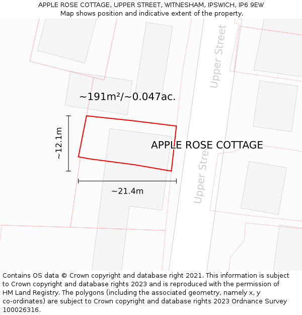 APPLE ROSE COTTAGE, UPPER STREET, WITNESHAM, IPSWICH, IP6 9EW: Plot and title map