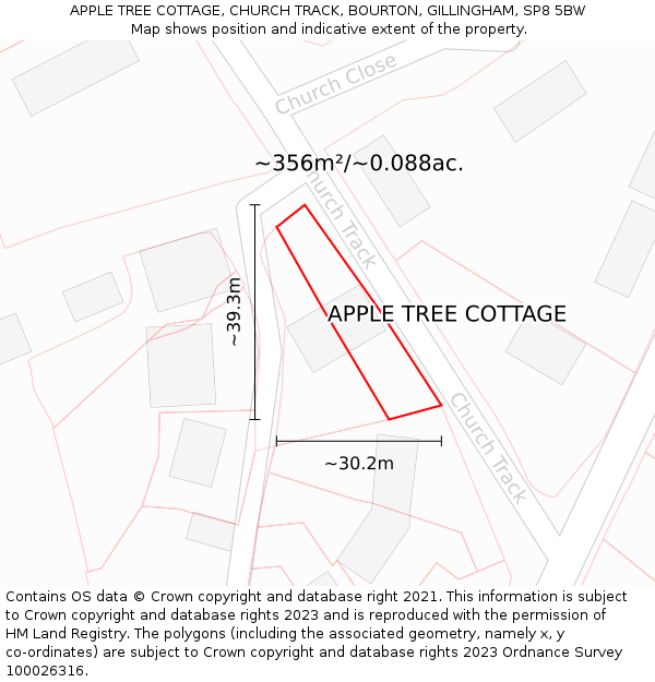 APPLE TREE COTTAGE, CHURCH TRACK, BOURTON, GILLINGHAM, SP8 5BW: Plot and title map