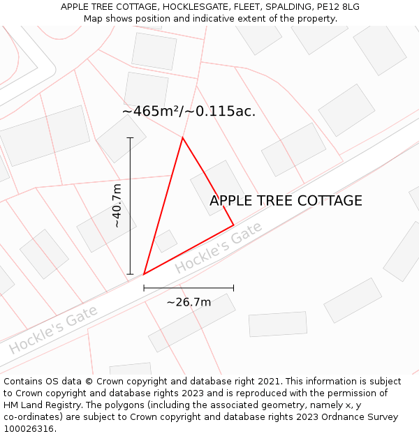 APPLE TREE COTTAGE, HOCKLESGATE, FLEET, SPALDING, PE12 8LG: Plot and title map