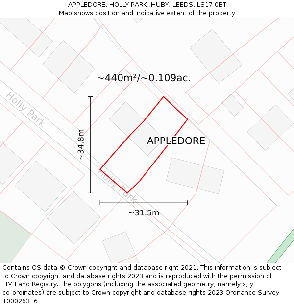 APPLEDORE, HOLLY PARK, HUBY, LEEDS, LS17 0BT: Plot and title map