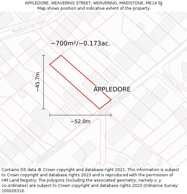 APPLEDORE, WEAVERING STREET, WEAVERING, MAIDSTONE, ME14 5JJ: Plot and title map