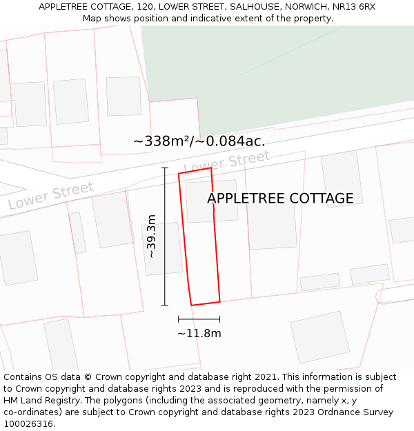 APPLETREE COTTAGE, 120, LOWER STREET, SALHOUSE, NORWICH, NR13 6RX: Plot and title map