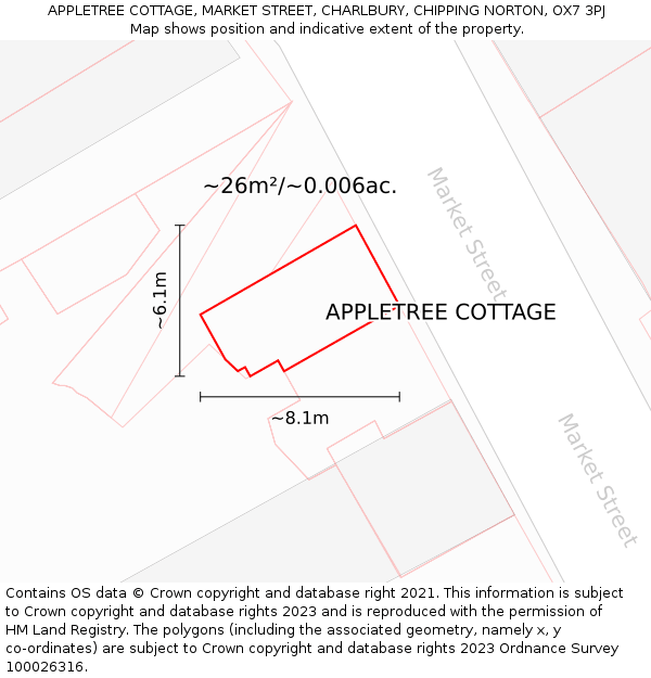 APPLETREE COTTAGE, MARKET STREET, CHARLBURY, CHIPPING NORTON, OX7 3PJ: Plot and title map