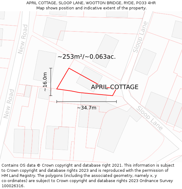 APRIL COTTAGE, SLOOP LANE, WOOTTON BRIDGE, RYDE, PO33 4HR: Plot and title map