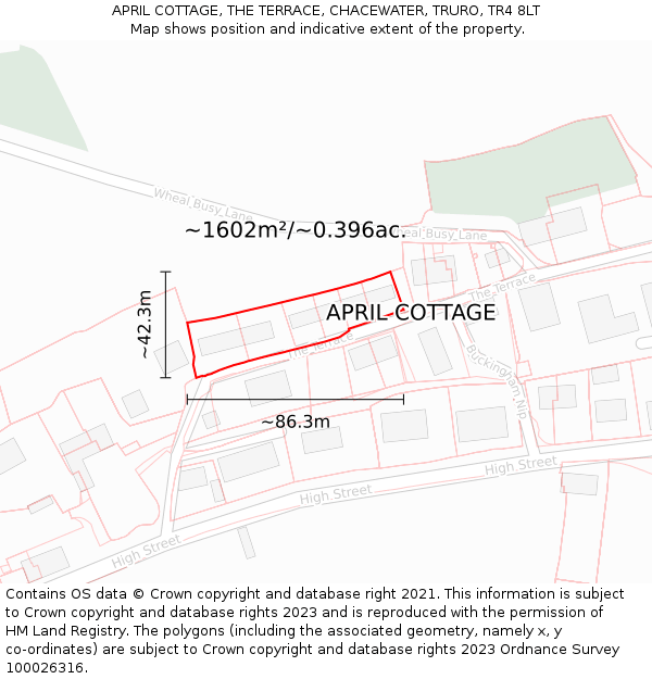 APRIL COTTAGE, THE TERRACE, CHACEWATER, TRURO, TR4 8LT: Plot and title map