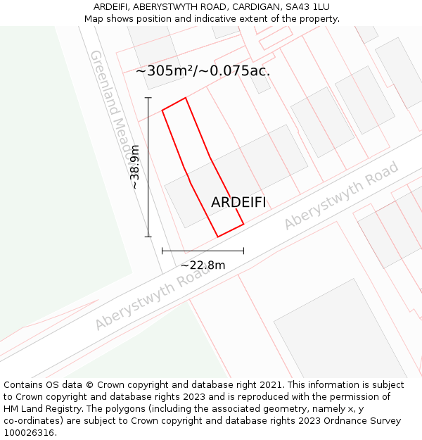 ARDEIFI, ABERYSTWYTH ROAD, CARDIGAN, SA43 1LU: Plot and title map