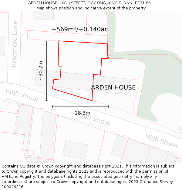 ARDEN HOUSE, HIGH STREET, DOCKING, KING'S LYNN, PE31 8NH: Plot and title map