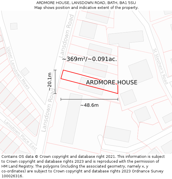 ARDMORE HOUSE, LANSDOWN ROAD, BATH, BA1 5SU: Plot and title map