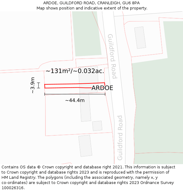 ARDOE, GUILDFORD ROAD, CRANLEIGH, GU6 8PA: Plot and title map