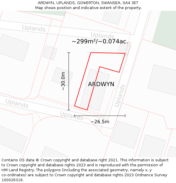 ARDWYN, UPLANDS, GOWERTON, SWANSEA, SA4 3ET: Plot and title map