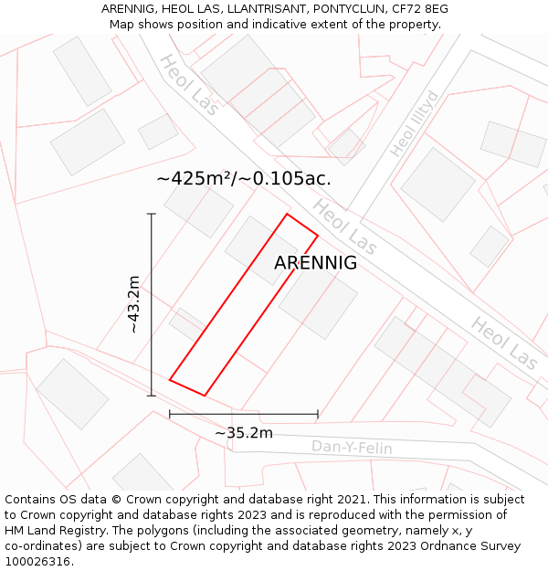 ARENNIG, HEOL LAS, LLANTRISANT, PONTYCLUN, CF72 8EG: Plot and title map