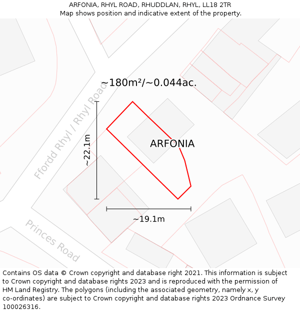 ARFONIA, RHYL ROAD, RHUDDLAN, RHYL, LL18 2TR: Plot and title map