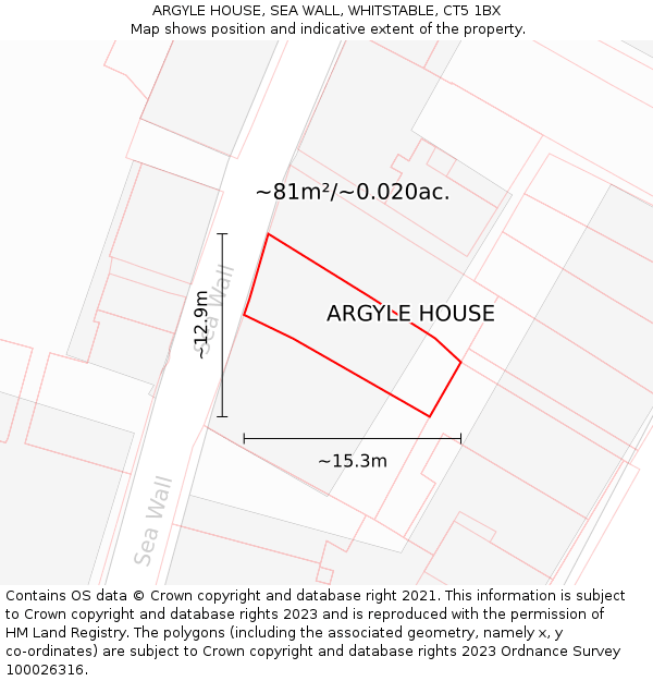 ARGYLE HOUSE, SEA WALL, WHITSTABLE, CT5 1BX: Plot and title map