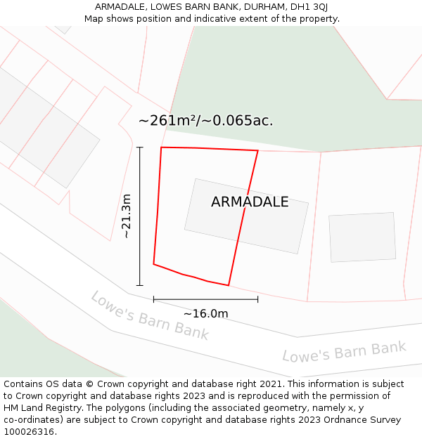 ARMADALE, LOWES BARN BANK, DURHAM, DH1 3QJ: Plot and title map