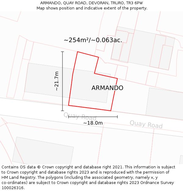 ARMANDO, QUAY ROAD, DEVORAN, TRURO, TR3 6PW: Plot and title map