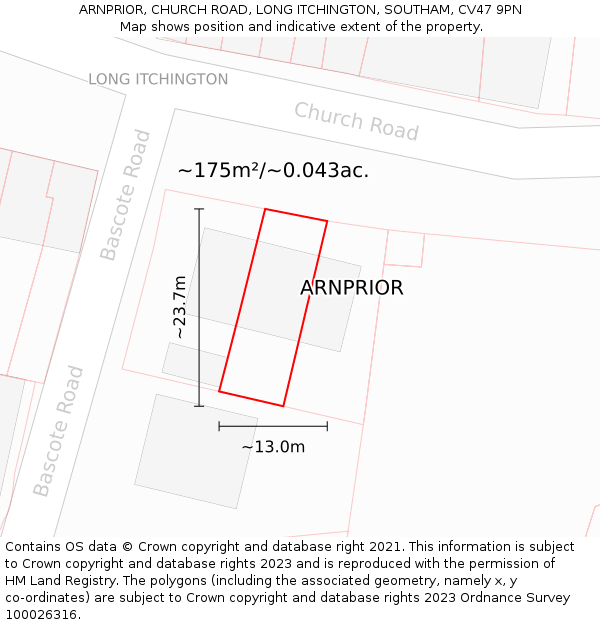 ARNPRIOR, CHURCH ROAD, LONG ITCHINGTON, SOUTHAM, CV47 9PN: Plot and title map