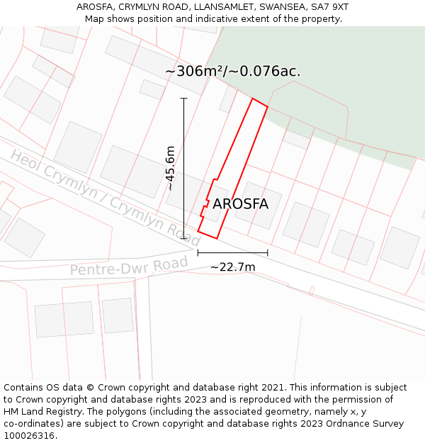 AROSFA, CRYMLYN ROAD, LLANSAMLET, SWANSEA, SA7 9XT: Plot and title map