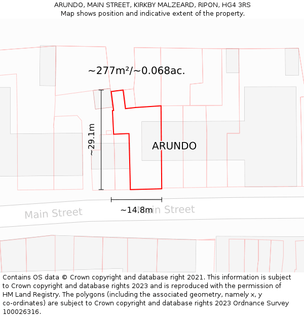 ARUNDO, MAIN STREET, KIRKBY MALZEARD, RIPON, HG4 3RS: Plot and title map