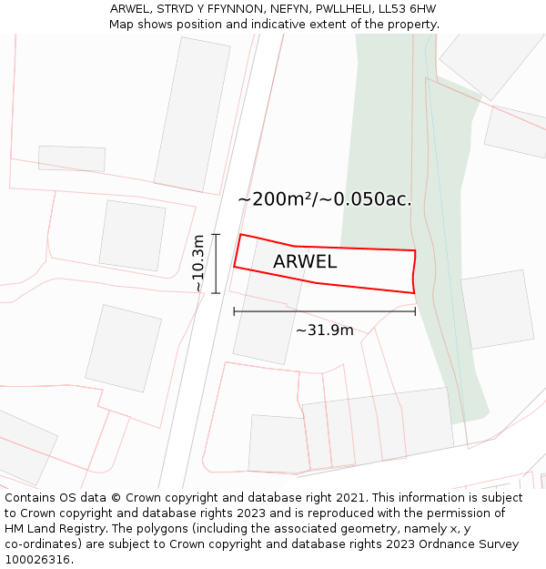 ARWEL, STRYD Y FFYNNON, NEFYN, PWLLHELI, LL53 6HW: Plot and title map