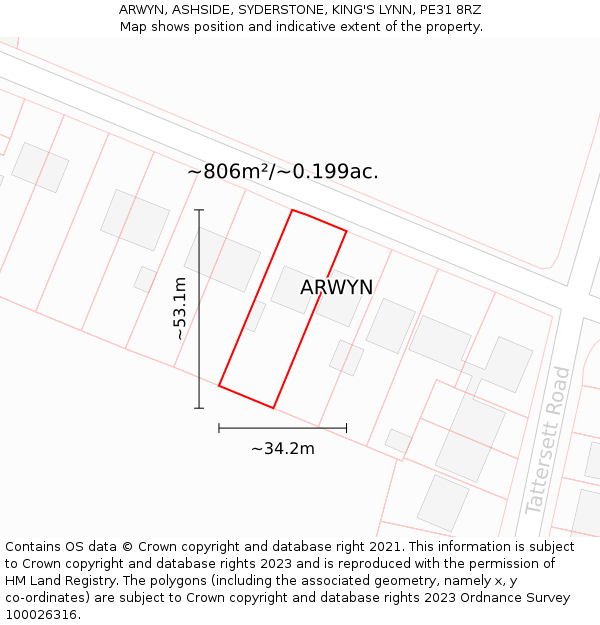 ARWYN, ASHSIDE, SYDERSTONE, KING'S LYNN, PE31 8RZ: Plot and title map