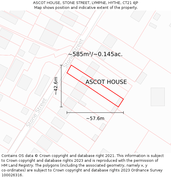 ASCOT HOUSE, STONE STREET, LYMPNE, HYTHE, CT21 4JP: Plot and title map
