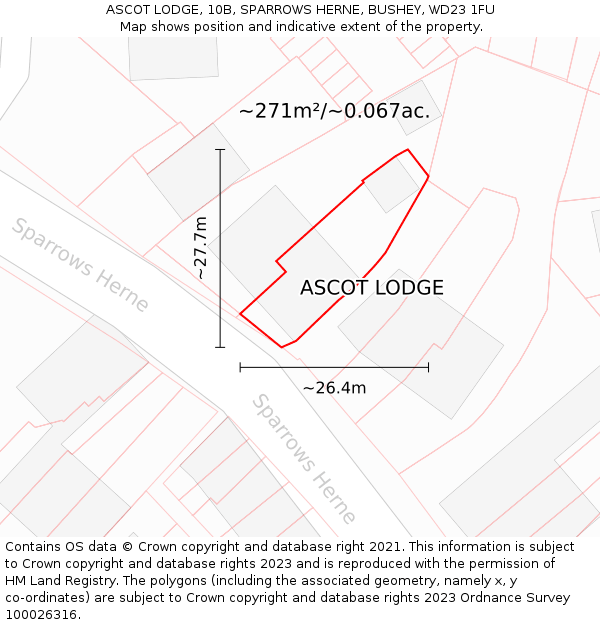 ASCOT LODGE, 10B, SPARROWS HERNE, BUSHEY, WD23 1FU: Plot and title map