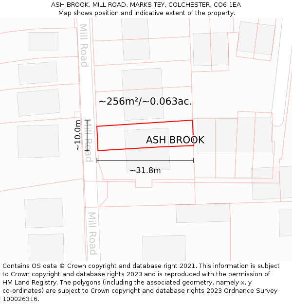 ASH BROOK, MILL ROAD, MARKS TEY, COLCHESTER, CO6 1EA: Plot and title map