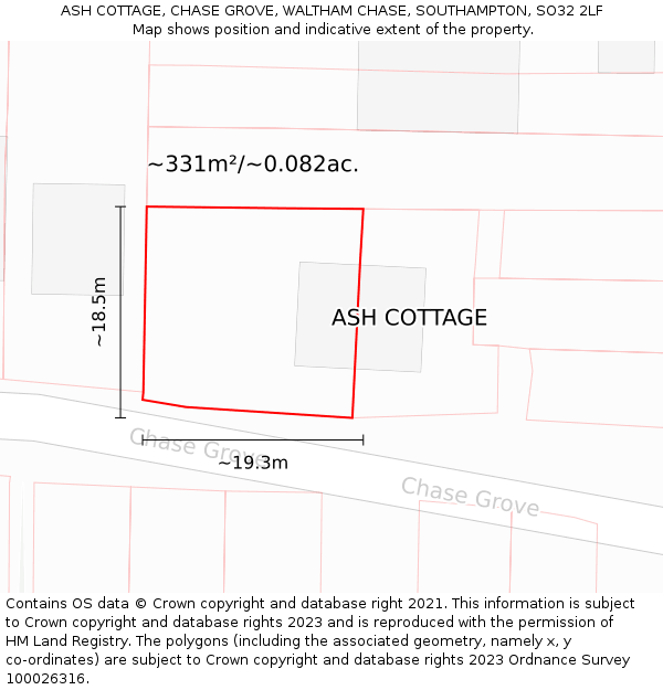 ASH COTTAGE, CHASE GROVE, WALTHAM CHASE, SOUTHAMPTON, SO32 2LF: Plot and title map