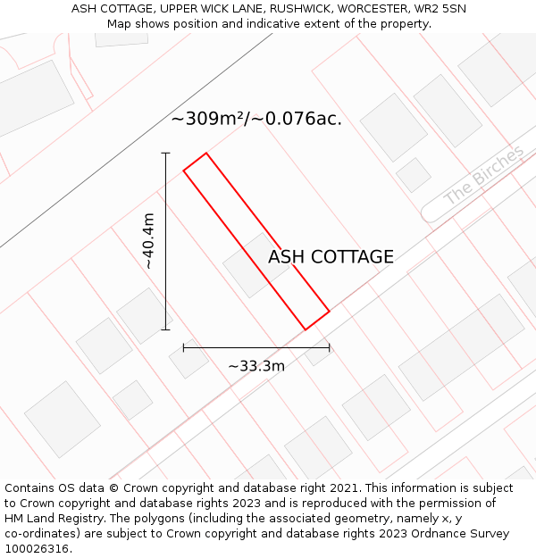 ASH COTTAGE, UPPER WICK LANE, RUSHWICK, WORCESTER, WR2 5SN: Plot and title map