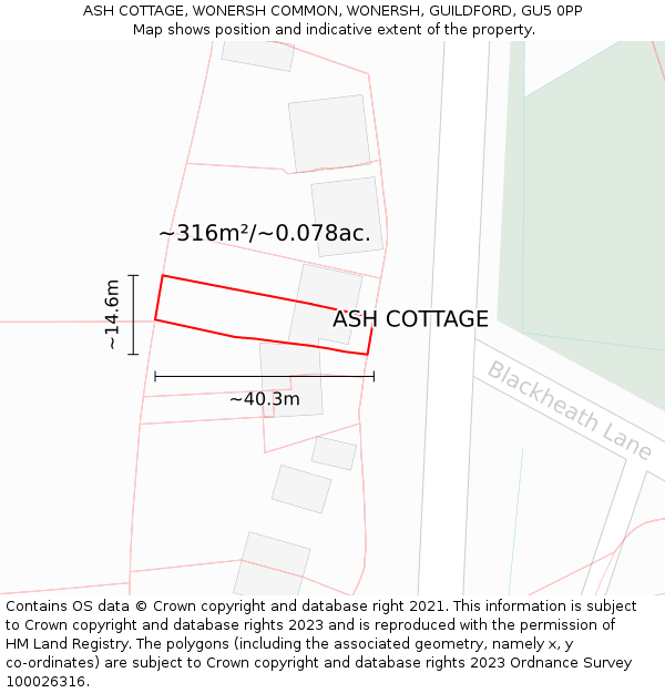 ASH COTTAGE, WONERSH COMMON, WONERSH, GUILDFORD, GU5 0PP: Plot and title map