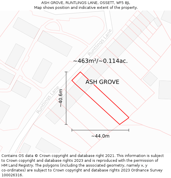 ASH GROVE, RUNTLINGS LANE, OSSETT, WF5 8JL: Plot and title map