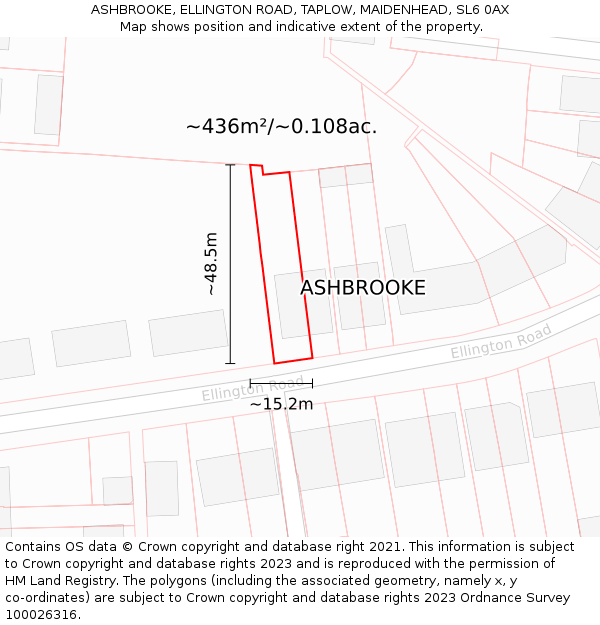 ASHBROOKE, ELLINGTON ROAD, TAPLOW, MAIDENHEAD, SL6 0AX: Plot and title map