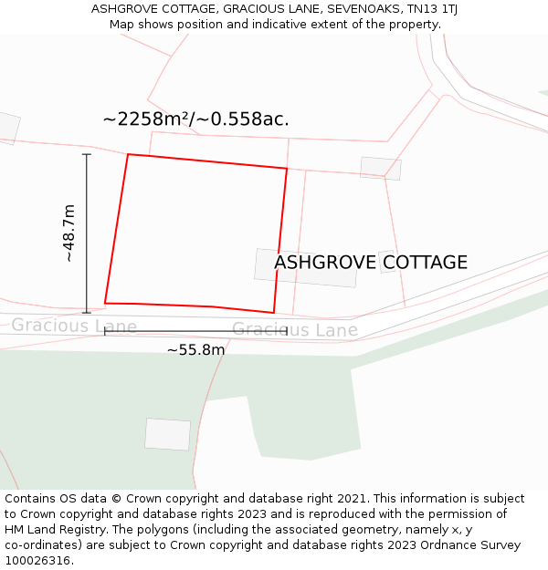 ASHGROVE COTTAGE, GRACIOUS LANE, SEVENOAKS, TN13 1TJ: Plot and title map