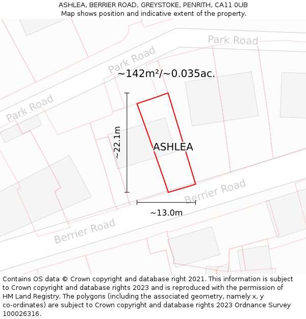 ASHLEA, BERRIER ROAD, GREYSTOKE, PENRITH, CA11 0UB: Plot and title map