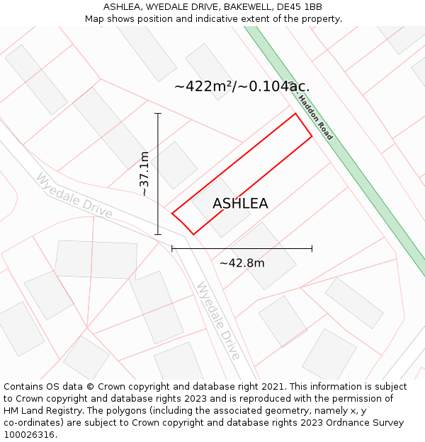 ASHLEA, WYEDALE DRIVE, BAKEWELL, DE45 1BB: Plot and title map