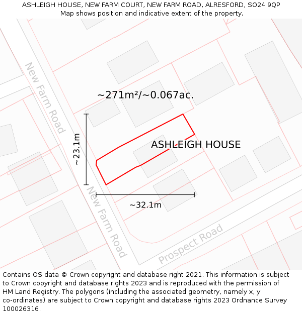 ASHLEIGH HOUSE, NEW FARM COURT, NEW FARM ROAD, ALRESFORD, SO24 9QP: Plot and title map