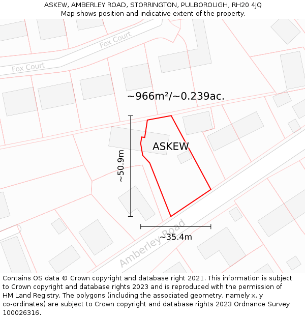ASKEW, AMBERLEY ROAD, STORRINGTON, PULBOROUGH, RH20 4JQ: Plot and title map
