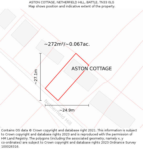 ASTON COTTAGE, NETHERFIELD HILL, BATTLE, TN33 0LG: Plot and title map