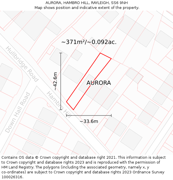 AURORA, HAMBRO HILL, RAYLEIGH, SS6 9NH: Plot and title map