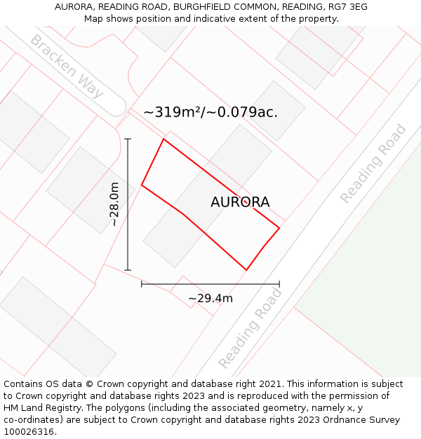 AURORA, READING ROAD, BURGHFIELD COMMON, READING, RG7 3EG: Plot and title map