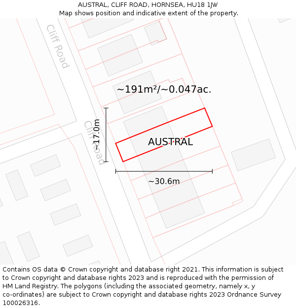 AUSTRAL, CLIFF ROAD, HORNSEA, HU18 1JW: Plot and title map