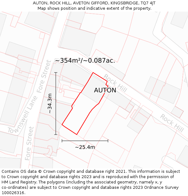 AUTON, ROCK HILL, AVETON GIFFORD, KINGSBRIDGE, TQ7 4JT: Plot and title map