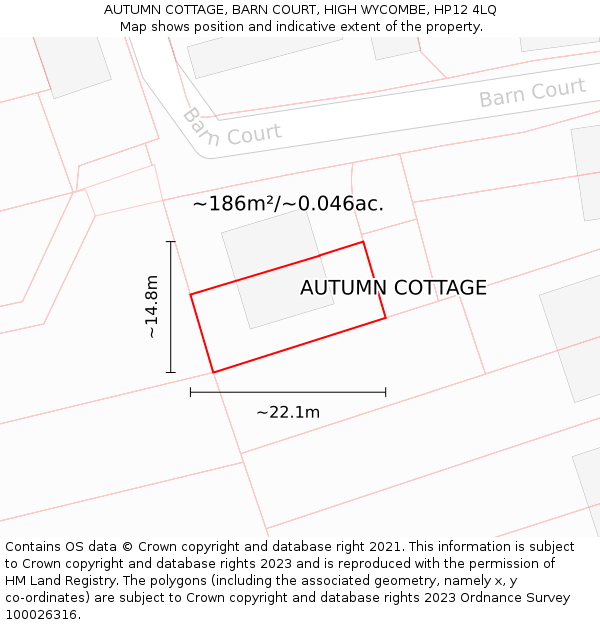 AUTUMN COTTAGE, BARN COURT, HIGH WYCOMBE, HP12 4LQ: Plot and title map