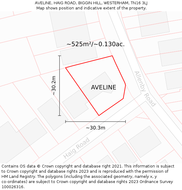 AVELINE, HAIG ROAD, BIGGIN HILL, WESTERHAM, TN16 3LJ: Plot and title map