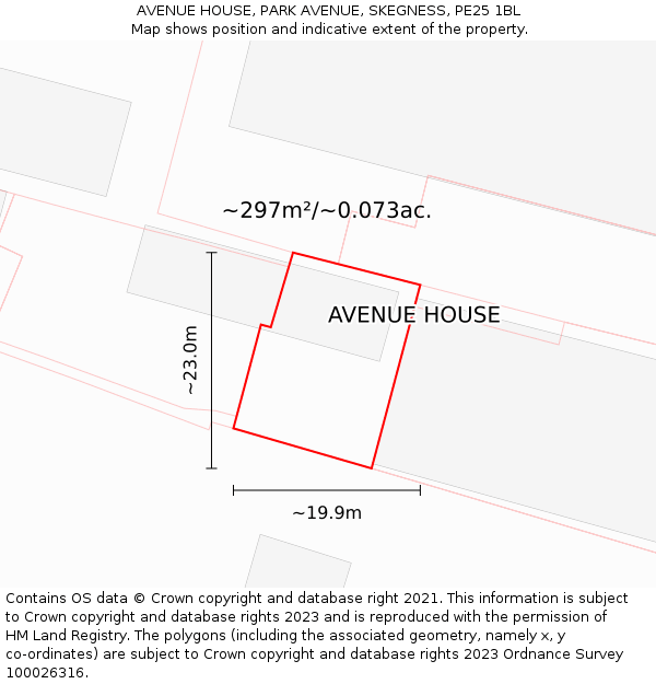 AVENUE HOUSE, PARK AVENUE, SKEGNESS, PE25 1BL: Plot and title map