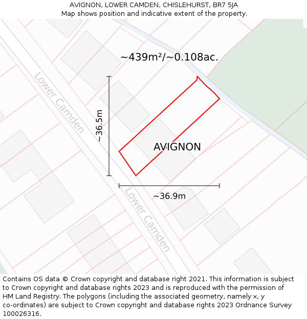AVIGNON, LOWER CAMDEN, CHISLEHURST, BR7 5JA: Plot and title map