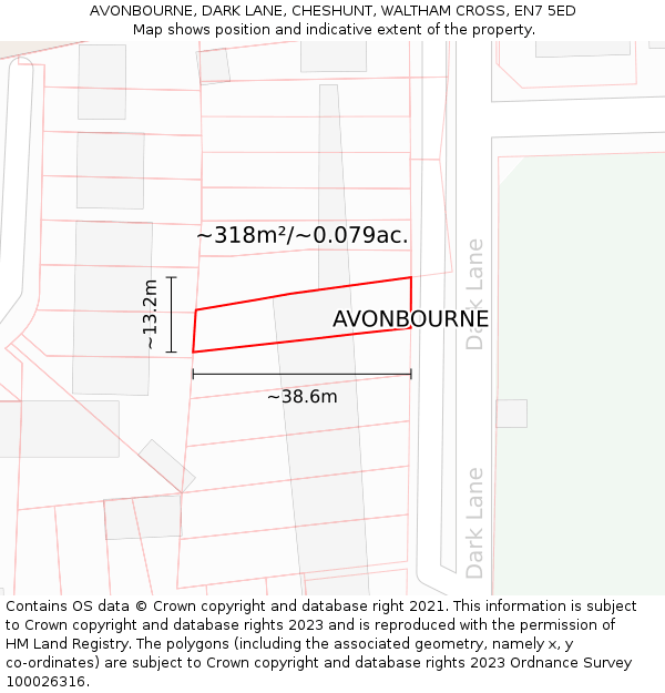 AVONBOURNE, DARK LANE, CHESHUNT, WALTHAM CROSS, EN7 5ED: Plot and title map