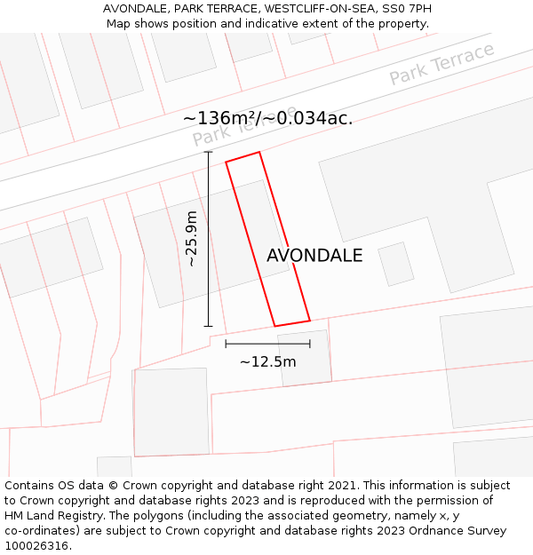 AVONDALE, PARK TERRACE, WESTCLIFF-ON-SEA, SS0 7PH: Plot and title map