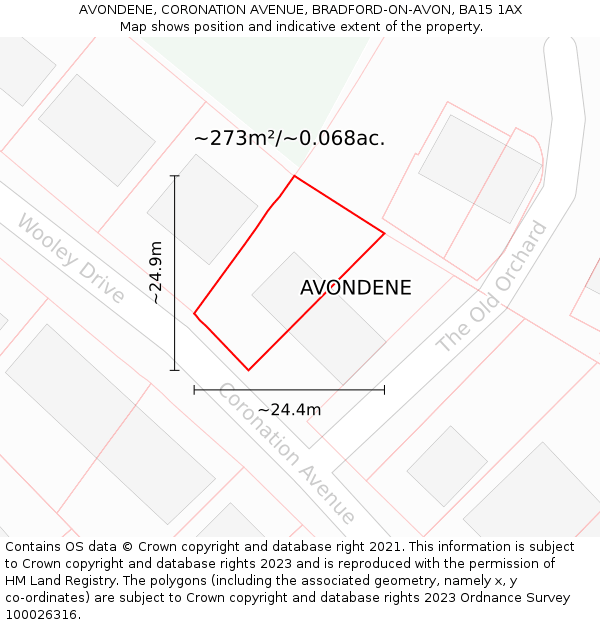 AVONDENE, CORONATION AVENUE, BRADFORD-ON-AVON, BA15 1AX: Plot and title map